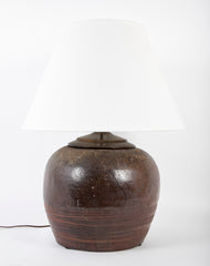 Two Bronze Glazed Ceramic Lamps