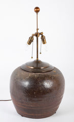 Two Bronze Glazed Ceramic Lamps