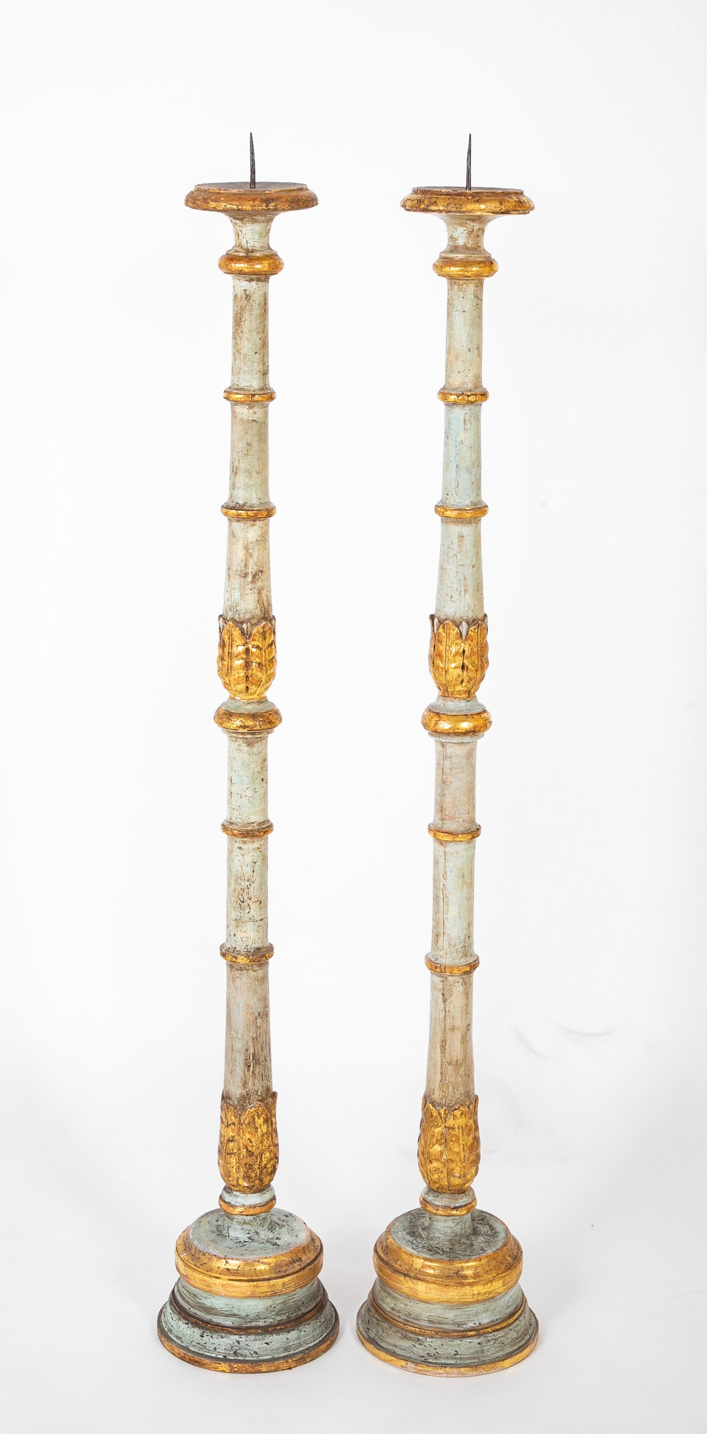 A Pair of 19th Century Parcel Gilt and Painted Neoclassical Style Italian Torcheres