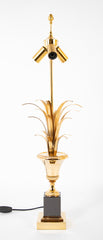 A Pair of Maison Charles Urn Form Lamps with Reed Decor