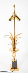 A Pair of Maison Charles Urn Form Lamps with Reed Decor
