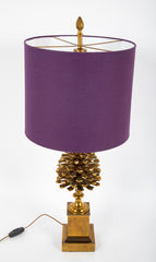 Three Light Brass Pinecone Table Lamp