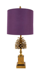 Three Light Brass Pinecone Table Lamp