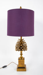 Three Light Brass Pinecone Table Lamp
