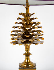 Three Light Brass Pinecone Table Lamp