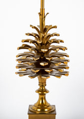 Three Light Brass Pinecone Table Lamp