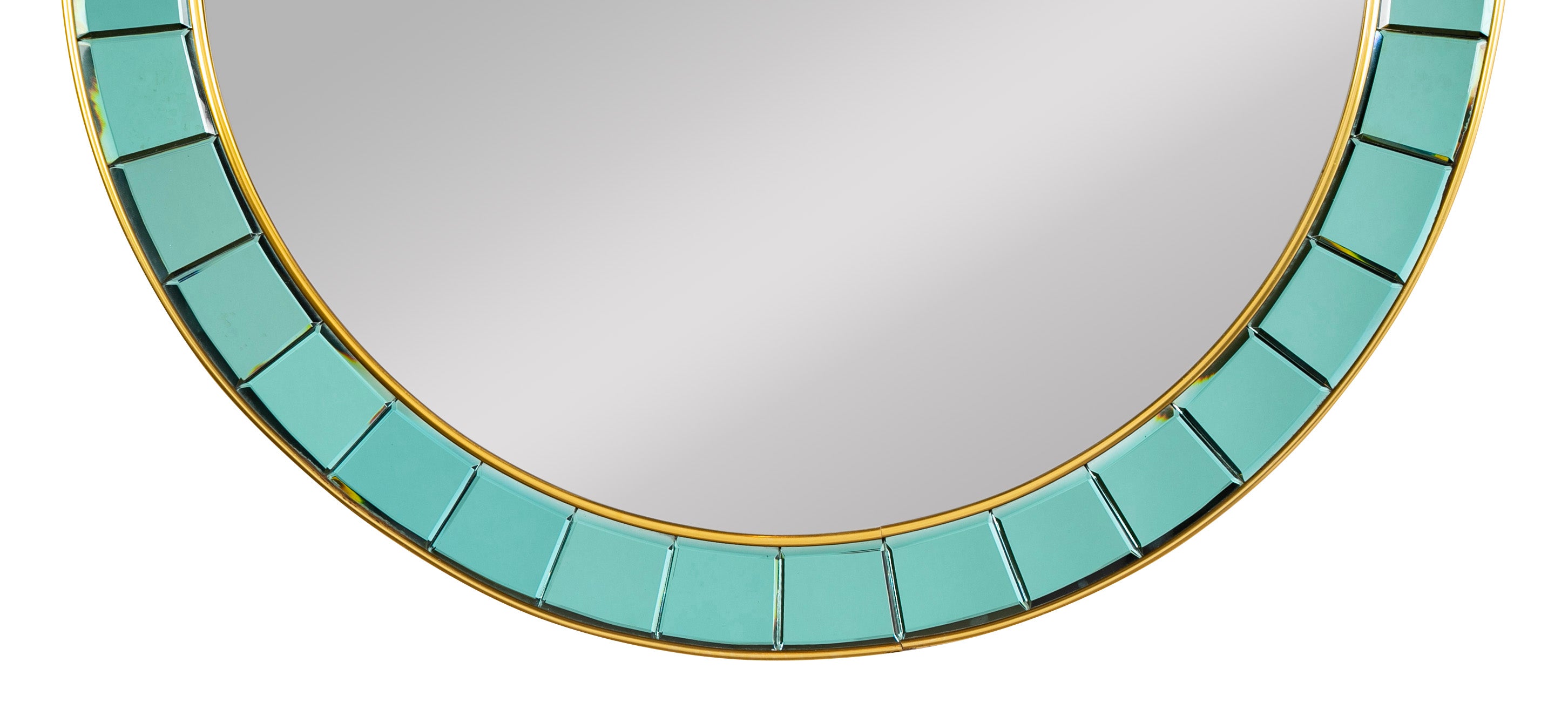 Italian Cristal Arte Round Mirror with Colored Glass and Brass Edges