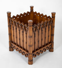 Lined Gothic Style Carved Oak Planter or Waste Basket