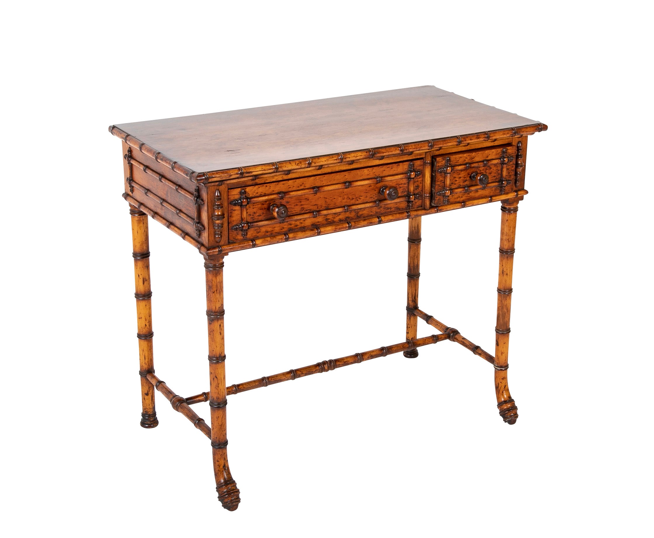 English Faux Bamboo Two Drawer Side Table