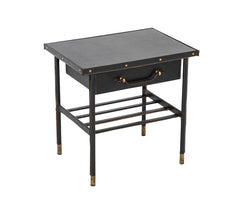 Jacques Adnet Side Table in Black Leather with Leather Wrapped