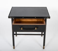 Jacques Adnet Side Table in Black Leather with Leather Wrapped