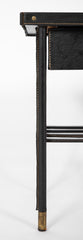 Jacques Adnet Side Table in Black Leather with Leather Wrapped