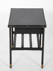 Jacques Adnet Side Table in Black Leather with Leather Wrapped