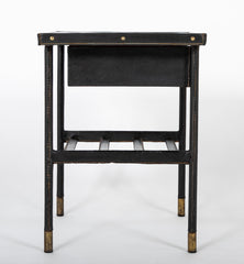 Jacques Adnet Side Table in Black Leather with Leather Wrapped