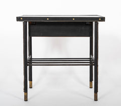 Jacques Adnet Side Table in Black Leather with Leather Wrapped