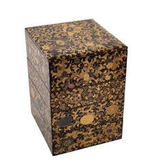 A Japanese Black Lacquer 4 Tier Bento Box with Gilt Floral Designs