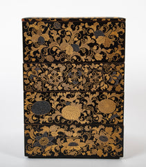 A Japanese Black Lacquer 4 Tier Bento Box with Gilt Floral Designs
