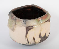 Eric Astoul Four Sided Stoneware Pot with Enamel and Irridescent Glaze