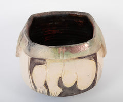 Eric Astoul Four Sided Stoneware Pot with Enamel and Irridescent Glaze