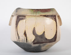 Eric Astoul Four Sided Stoneware Pot with Enamel and Irridescent Glaze
