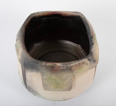 Eric Astoul Four Sided Stoneware Pot with Enamel and Irridescent Glaze