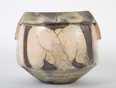 Eric Astoul Four Sided Stoneware Pot with Enamel and Irridescent Glaze