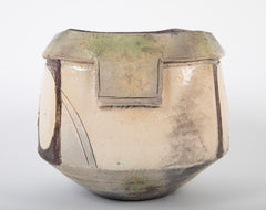 Eric Astoul Four Sided Stoneware Pot with Enamel and Irridescent Glaze