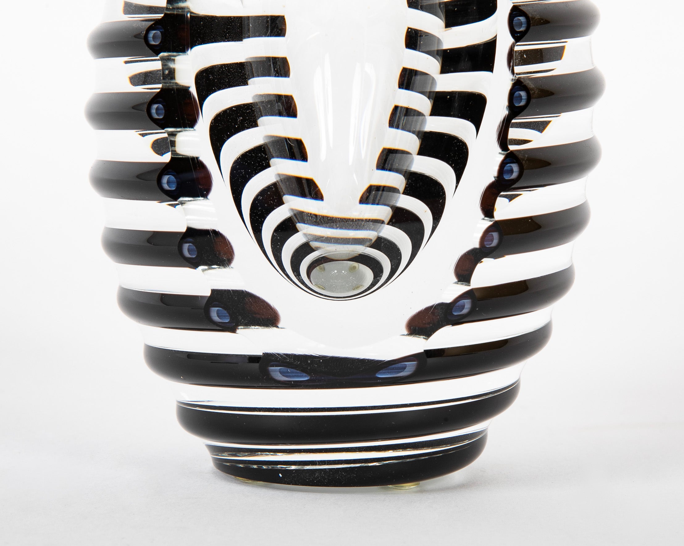 Lundberg Art Glass Vase with Ribbed Cane Exterior