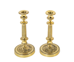 Pair of French Restauration Brass Candlesticks with Swirled Acanthus Leaves & Flowers