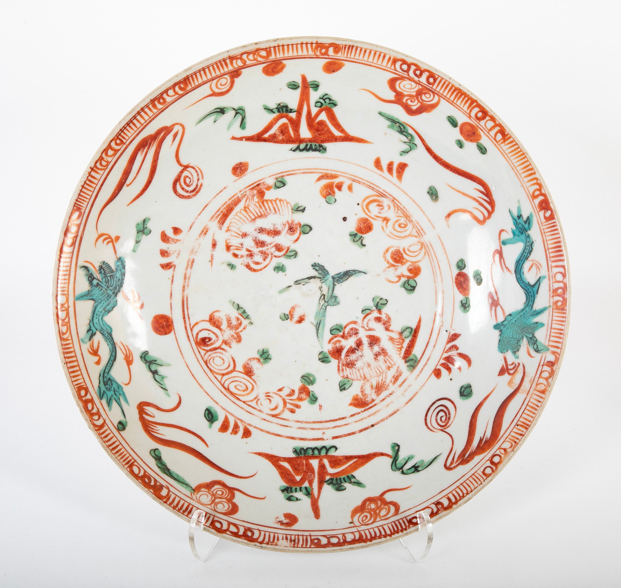 Chinese 17th Century Swatow Enameled Porcelain Charger