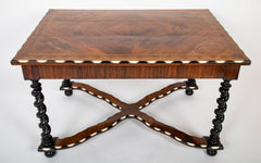 Baroque Renaissance Center Table in Italian Walnut with Marquetry Top