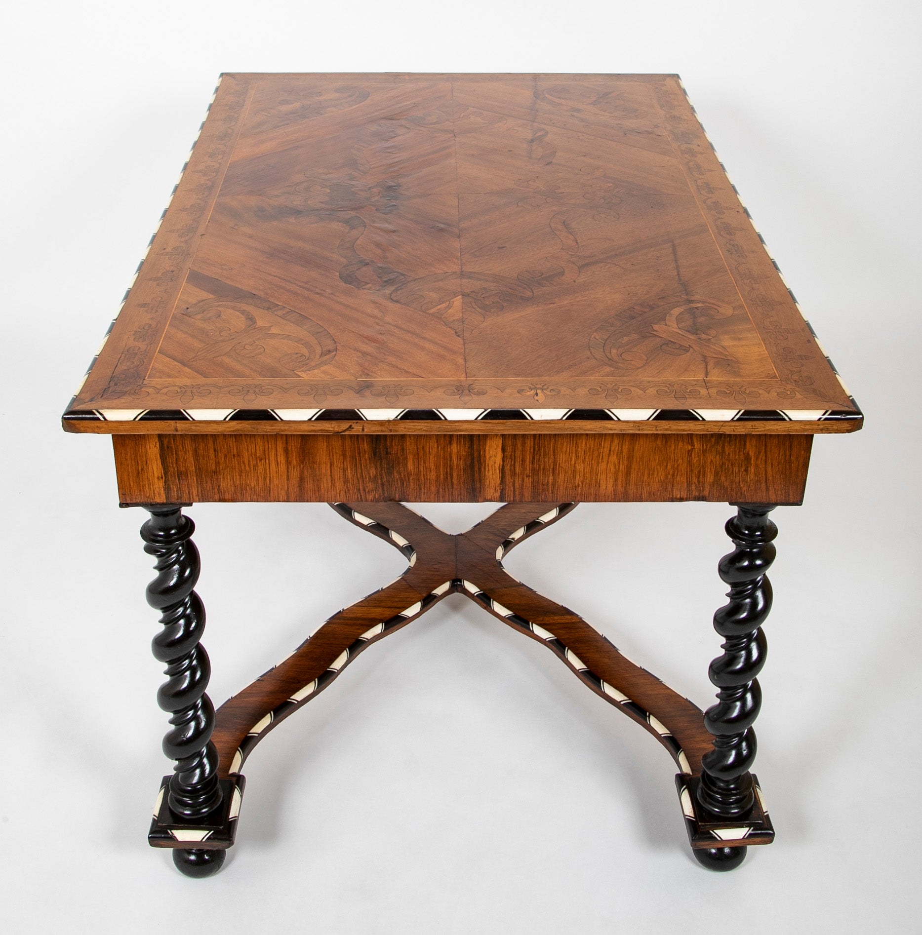 Baroque Renaissance Center Table in Italian Walnut with Marquetry Top