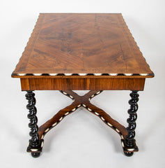 Baroque Renaissance Center Table in Italian Walnut with Marquetry Top