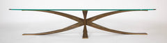 A Oval Glass And Bronze Coffee Table Designed by Michel Mangematin