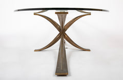 A Oval Glass And Bronze Coffee Table Designed by Michel Mangematin