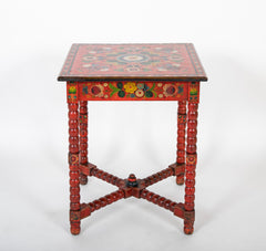 A Red Norwegian Table with Colorful Floral Painted Decoration