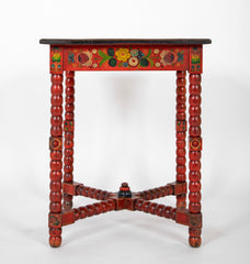 A Red Norwegian Table with Colorful Floral Painted Decoration