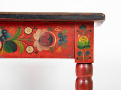 A Red Norwegian Table with Colorful Floral Painted Decoration