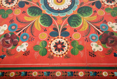 A Red Norwegian Table with Colorful Floral Painted Decoration