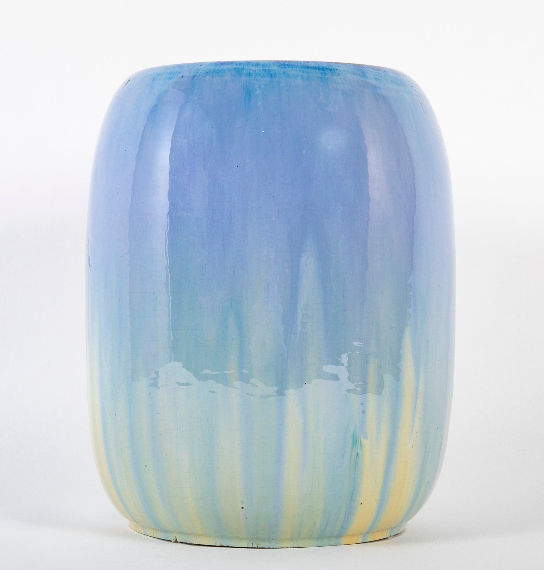 Large Fulper Pottery Vase of Chinese Blue over Yellow Flambe Glaze