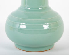 Miyanaga Tozan Pale Green Porcelain Vase in Mallet Form