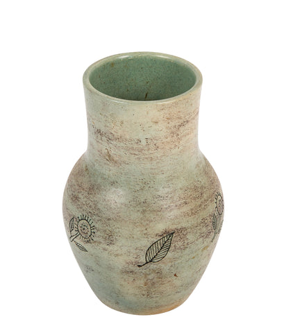 Enameled Ceramic Vase in Green/Yellow Glaze by Jacques Blin