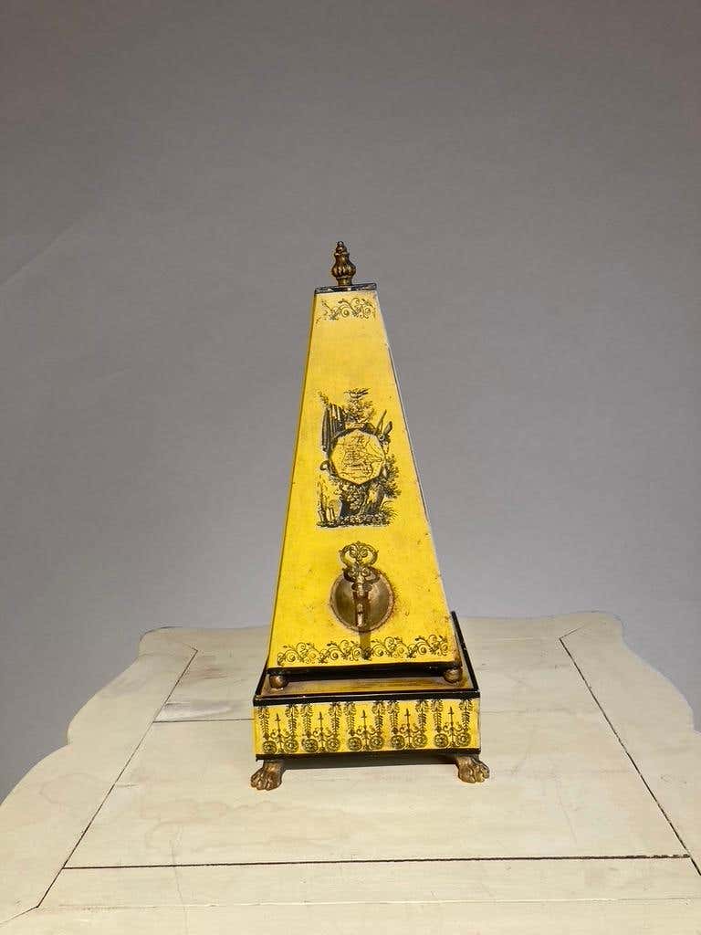 Italian Yellow Tole Obelisk Urn with Paw Feet