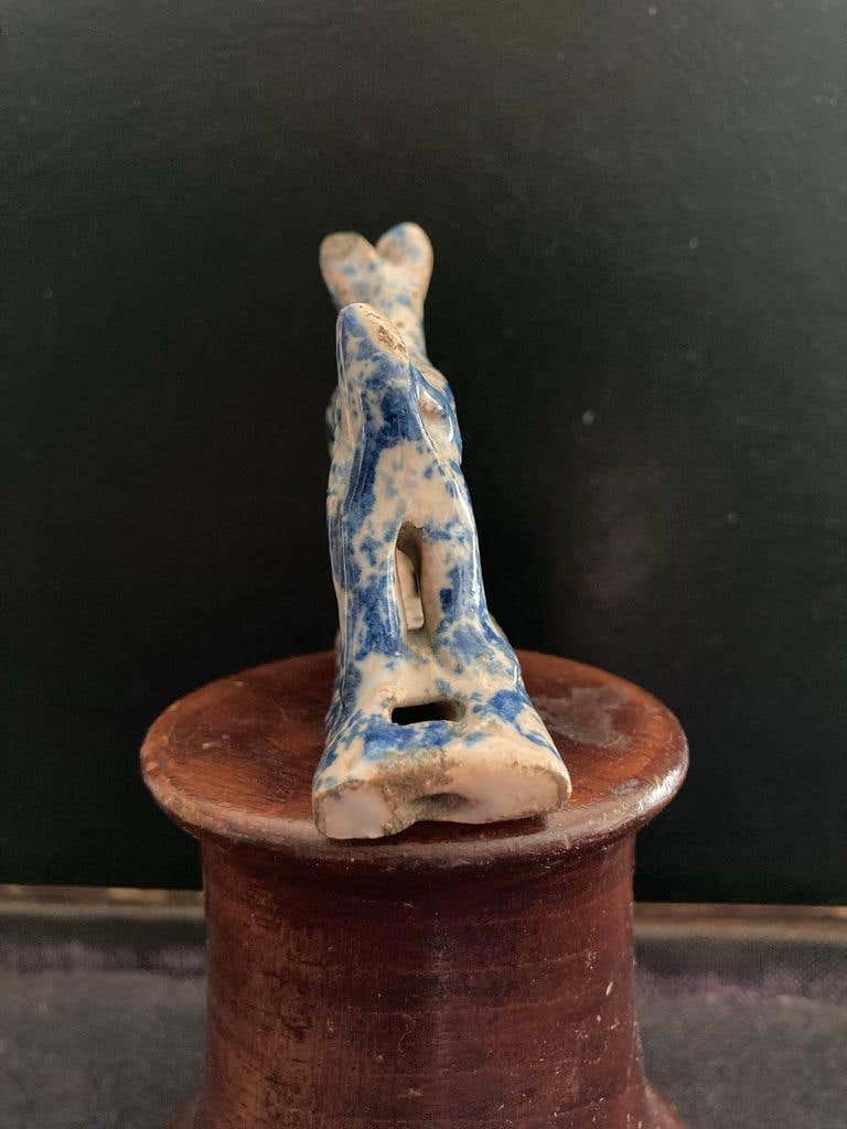 18th Century Staffordshire Blue and White Glazed Dog Whistle
