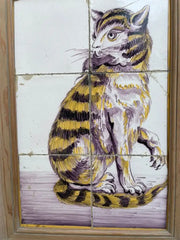 18th Century Dutch Tile Painting of a Cat with Mouse