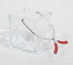 Mid-Century Ice Bucket in the Form of Ice Cube with Handle Formed as Ice Tongs