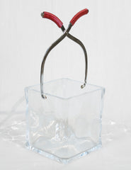 Mid-Century Ice Bucket in the Form of Ice Cube with Handle Formed as Ice Tongs