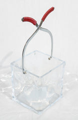 Mid-Century Ice Bucket in the Form of Ice Cube with Handle Formed as Ice Tongs