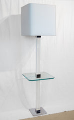 Karl Springer Chrome & Channeled Lucite Floor Lamp with Glass Table