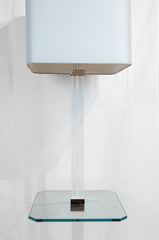 Karl Springer Chrome & Channeled Lucite Floor Lamp with Glass Table